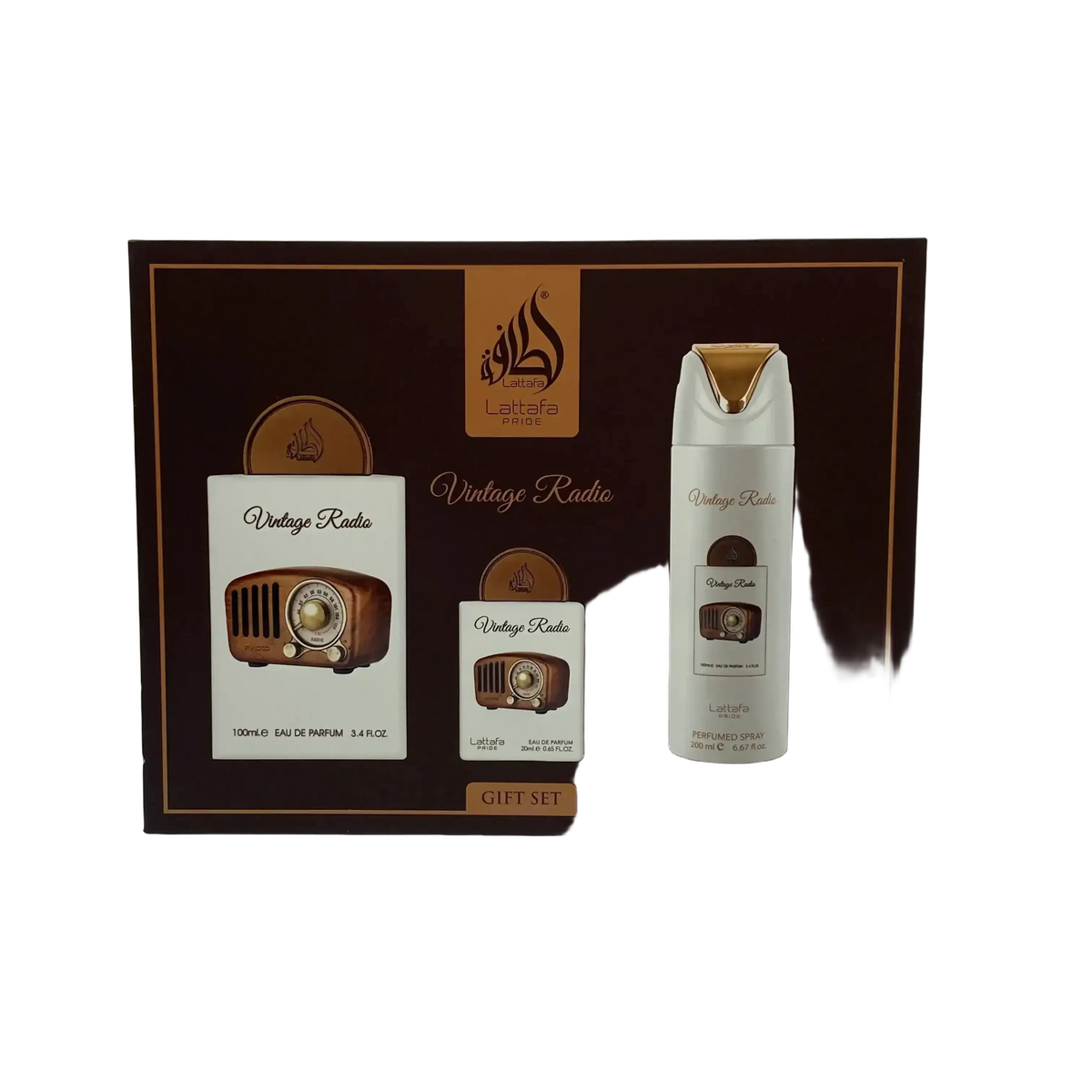 Lattafa Pride Vintage Radio Geschenkset 100 ml EDP + 20 ml EDP + 200 ml Spray #3