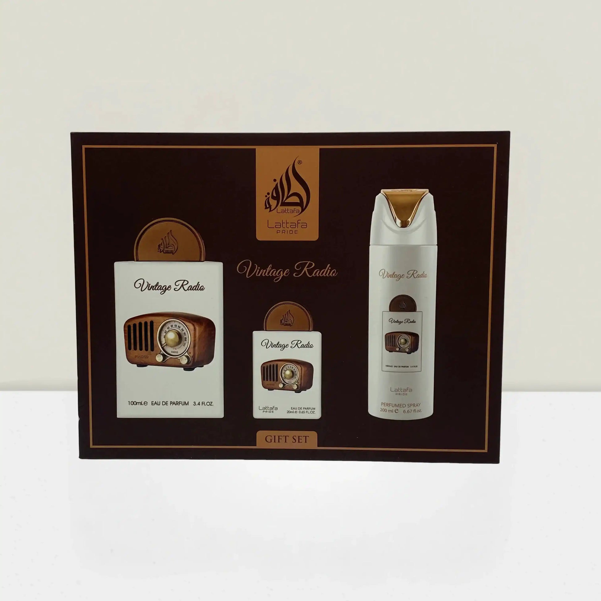 Lattafa Pride Vintage Radio Geschenkset 100 ml EDP + 20 ml EDP + 200 ml Spray #3